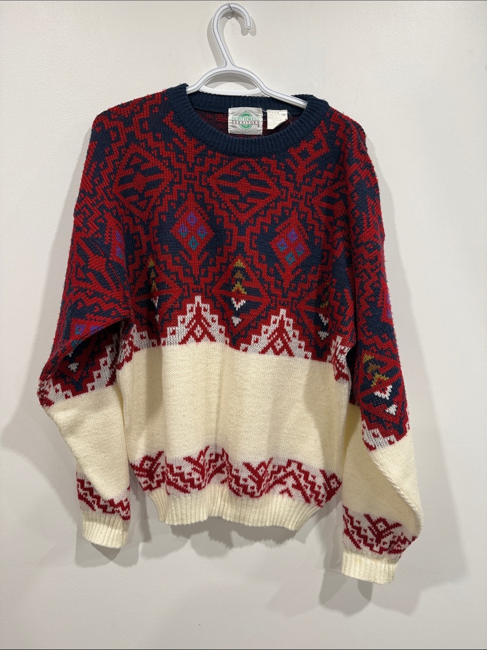 Northwest Territory Navy, Red and Cream Fair Isle Crew Sweater